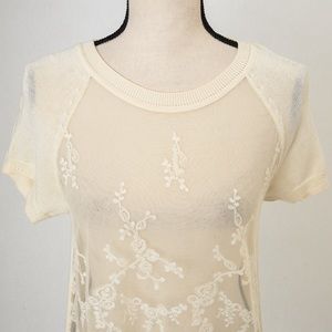 Lace front cream short sleeve lightweight sweater Joe Fresh Small